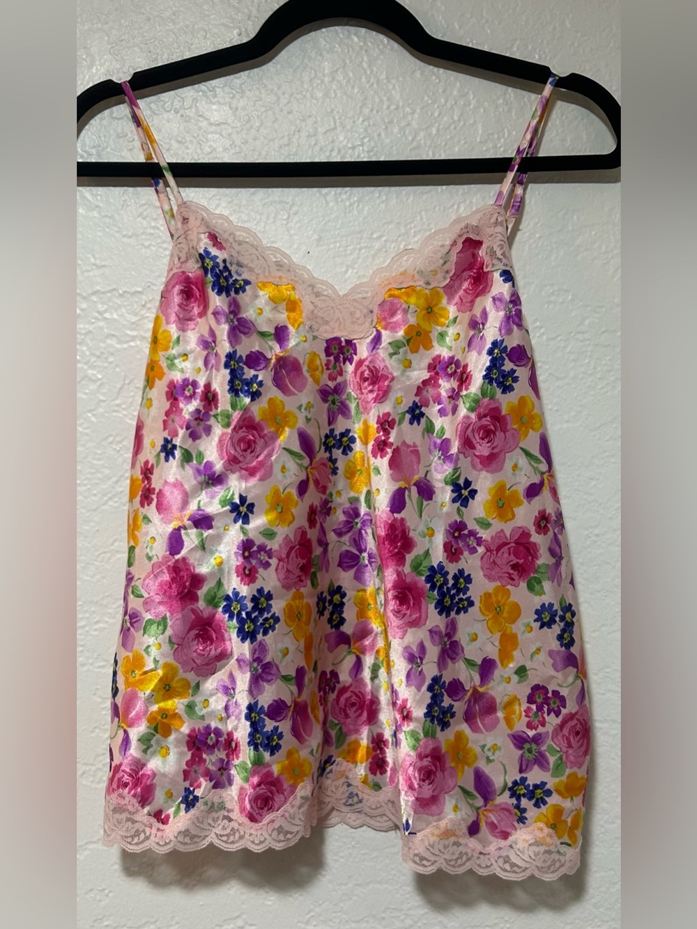 delicates Floral Satin Lace Cami - Pink Yellow Purple